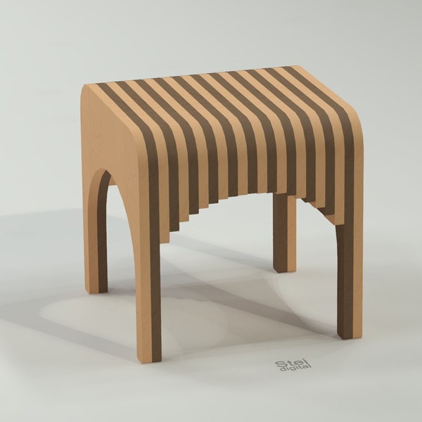 Stool dxf CNC plan, cnc router cut files, Parametric furniture cnc, plywood chair, furniture vector files, CNC chair design, Stool 03.