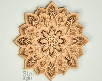3D Flower Mandala SVG: Laser Cut File, Multilayer Design (Digital Download)