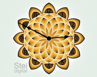 Mandala Wall Clock Laser Cut Files: Multilayer 3D Design (DXF, SVG)