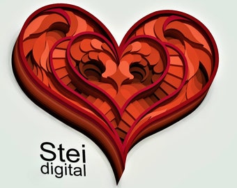 Cuore 3D a strati SVG DXF: file per taglio laser per Cricut
