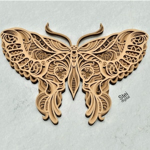 Papillon 3D SVG, fichiers DXF découpés au laser, svg papillon en couches, vecteur de papillon, fichier de coupe SVG mandala papillon pour Cricut, Silhouette B7.