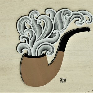 May include: A brown and black pipe with a stylized gray and white smoke design. The text "Stei digital" is at the bottom of the image.