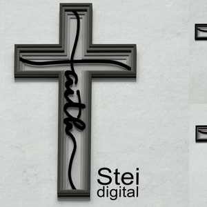 Pacote com 3 designs de cruzes Fé, Esperança e Amor SVG, arquivo DXF cortado a laser, cruz 3D Cricut SVG, arquivo vetorial de mandala 3D, cruz 3D em camadas SVG.
