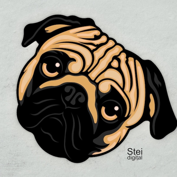 3d pug svg, Dxf laser cut files, layered dog svg, pug mandala svg, pug dog face vector, 3d pug cut file for Cricut, glowforge, Silhouette.