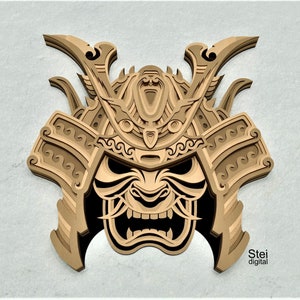 3D samurai masker SVG, dxf lasergesneden bestanden, gelaagde krijger helm mandala svg, samurai vector gesneden bestanden voor de Cricut, Silhouette, Glowforge.