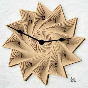Orologio da parete geometrico 3D in formato SVG, file di taglio DXF, orologio da parete mandala a strati in formato SVG per laser, Cricut, orologio mandala 3D in formato SVG, file vettoriale orologio, C15.