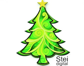 3D-gelaagde kerstboom SVG DXF: mandala lasergesneden bestanden