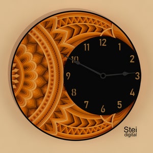 Orologio da parete con luna 3D mandala svg, file di taglio dxf, file di taglio laser CNC, orologio Cricut svg, orologio mandala a strati svg, file vettoriale orologio, C18.