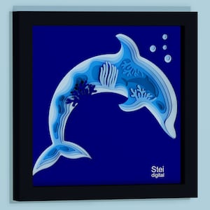 3D Dolphin shadow box svg, dxf, modèle papercut animaux de l'océan, conception en couches dauphin, fichiers coupés dauphin pour Cricut, laser, Silhouette.