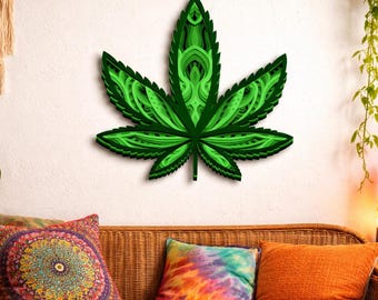 3D Marijuana Leaf Mandala SVG DXF, Laser Cut Files