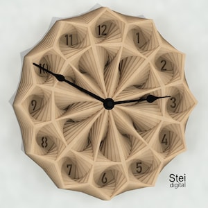 Reloj de pared geométrico 3D Svg, archivos de corte dxf, reloj de pared en capas mandala Svg para láser, Cricut, reloj 3D mandala svg, archivo vectorial de reloj, C21.