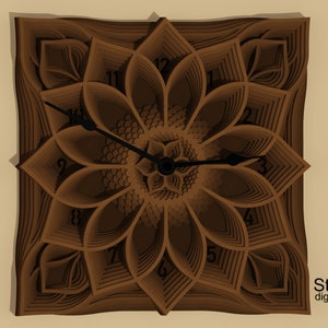 3D-bloem wandklok Svg, dxf-bestanden knippen, gelaagde klok mandala svg, 3D-wandklok ontwerp gesneden bestand voor laser, voor Cricut, silhouet. C17.