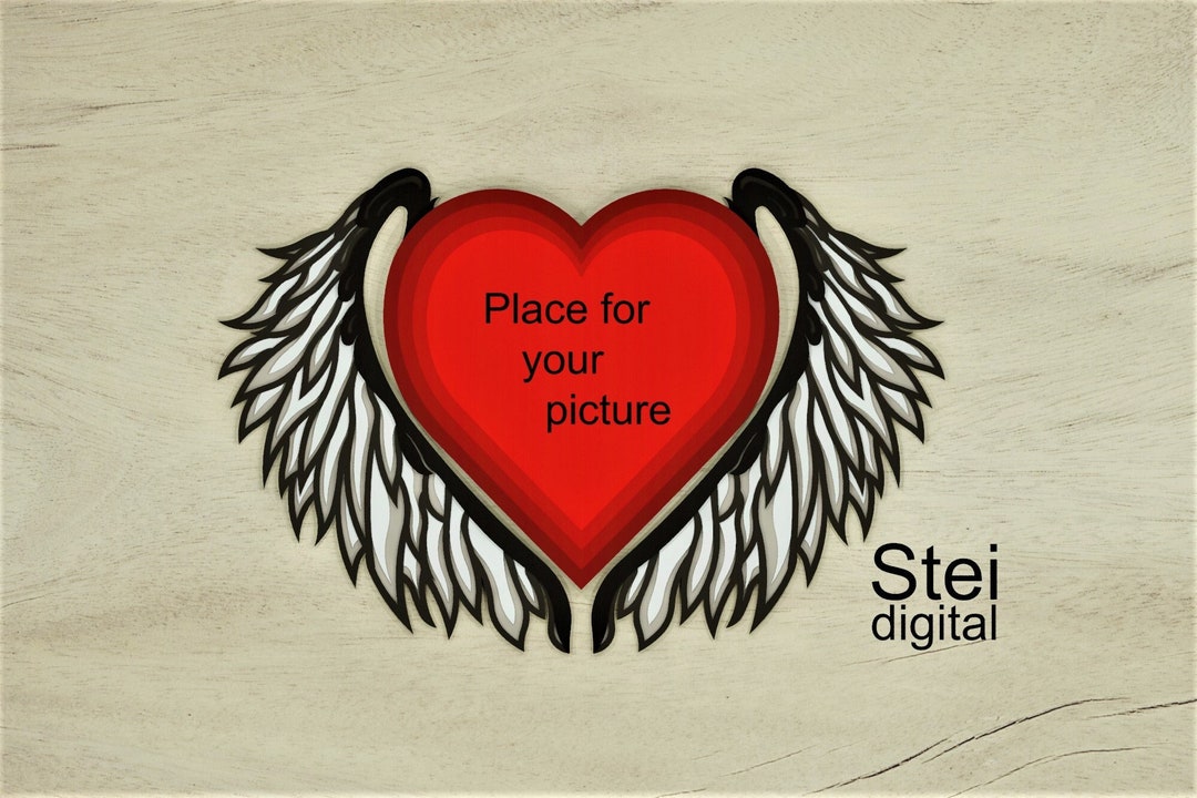 In Memory Layered Svg, Dxf Files for Laser, Heart With Wings Svg, in