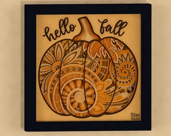 Scatola a effetto ombra 3D con mandala di zucca SVG: decorazione autunnale a strati (download digitale)