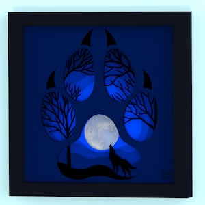 3D Wolf Paw Shadow Box SVG, Wolf Paper Cut sjabloon, Wolf gelaagde SVG, Animal Paw Cut-bestanden voor Cricut, laser, Silhouette.