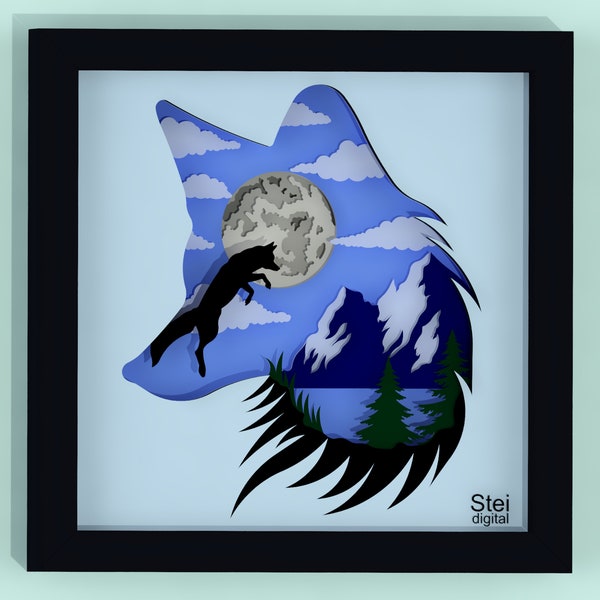 3d Fox shadow box svg, Fox paper cut template, Fox layered svg, cut pattern, Fox in Nature face cut files for Cricut, laser, Silhouette.