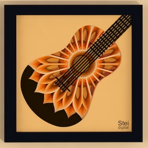 3D-gitaar shadow box svg, gitaar papier gesneden sjabloon, gitaar gelaagde svg, snijpatroon, gitaar mandala gesneden bestand voor Cricut, laser, silhouet.