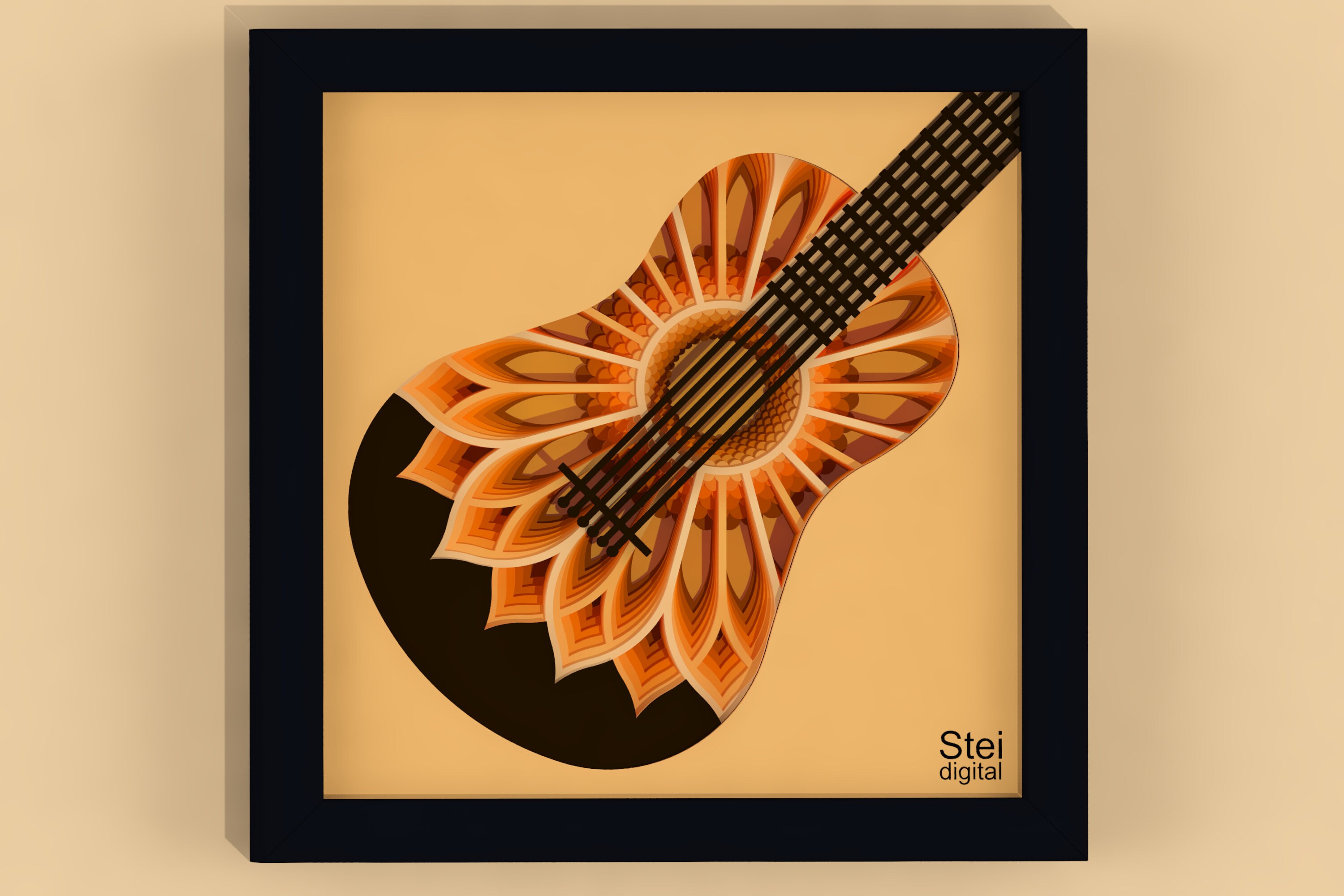 3D Guitar Shadow Box SVG: Layered Mandala Cut File