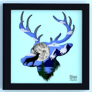 3d Deer shadow box svg, Deer paper cut template, Deer layered svg, Deer papercut art, Deer face cut files for Cricut, laser, Silhouette.