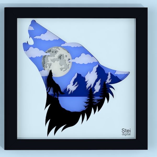 3d Wolf howling shadow box svg, Wolf papercut template, Wolf layered svg, Wolf paper cut, Wolf face cut files for Cricut, laser, Silhouette. 3d Wolf howling shadow box svg, Wolf papercut template, Wolf layered svg, Wolf paper cut, Wolf face cut files for Cricut, laser, Silhouette.