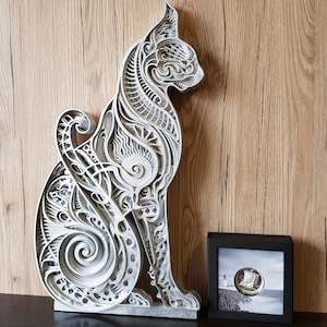 File SVG di gatto spirituale 3D, file Dxf tagliati al laser, file vettoriale di gatto, mandala di gatto in formato SVG, file di gatto tagliato al laser, disegno di gatto a strati per l'arredamento della casa.