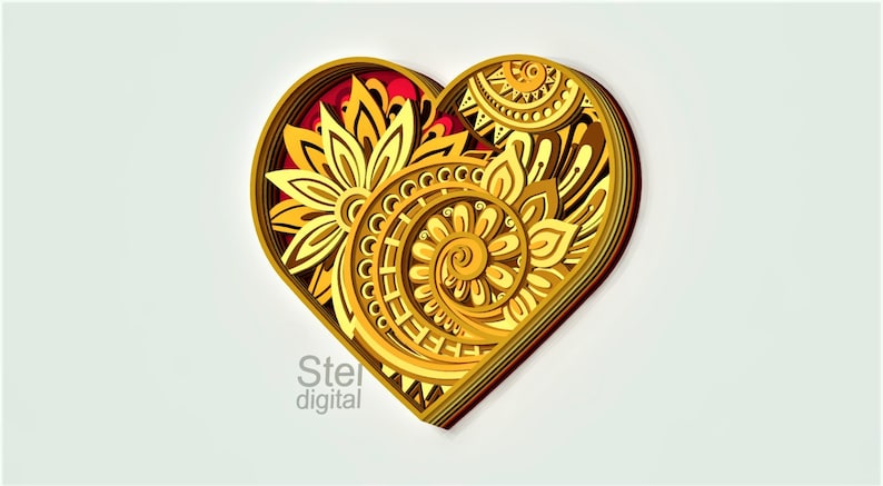 3d Floral Heart Mandala Svg Dxf Laser Cutting File Layered - Etsy