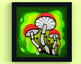 3D Mushroom Shadow Box SVG: Magic Mandala Laser Cut File