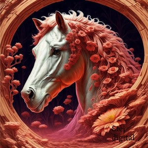 Floral Horse Laser Engrave File, 3d Horse Head PNG For Engraving, Wall Decor Engraving template, Digital 3d Design for Laser Engrave.