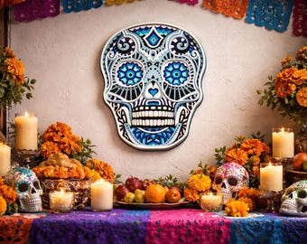 Mandala de Caveira Mexicana 3D em SVG e DXF: Arquivo de Corte Calavera em Camadas