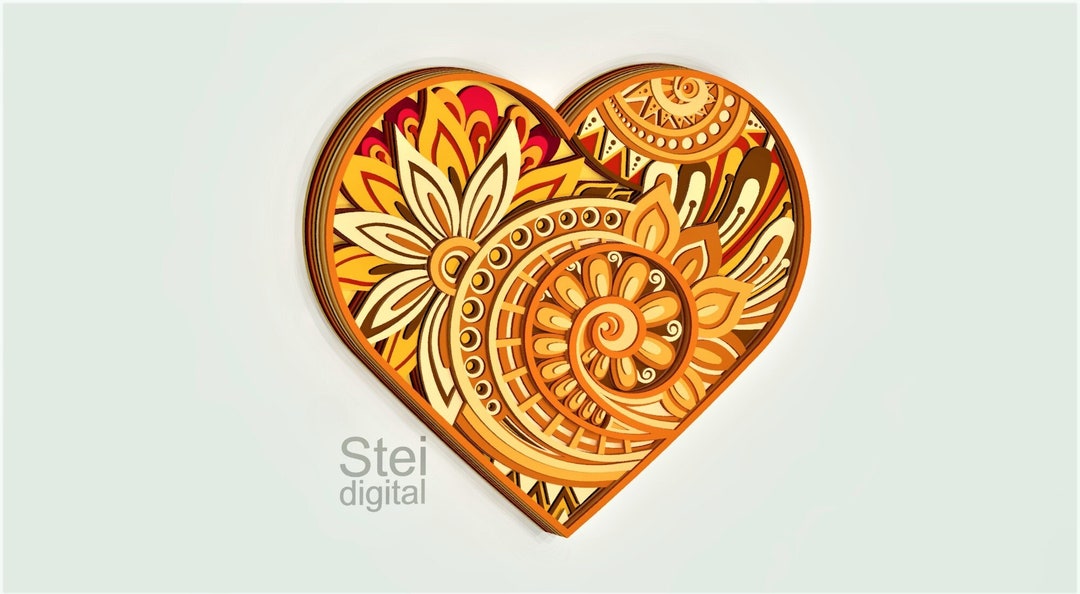 3d Floral Heart Mandala Svg, Dxf Laser Cutting File, Layered Floral ...