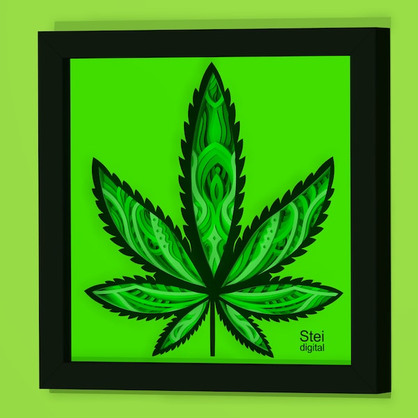 3D Marijuana Shadow Box SVG, DXF, modello papercut foglia di vaso, carta di cannabis tagliata SVG, file di taglio Marijuana per Cricut, laser, Silhouette.