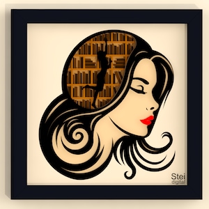Girl loves books shadow box svg, dxf cut file, 3d teacher shadow box svg, layered books design cut template for laser, Cricut, Silhouette.