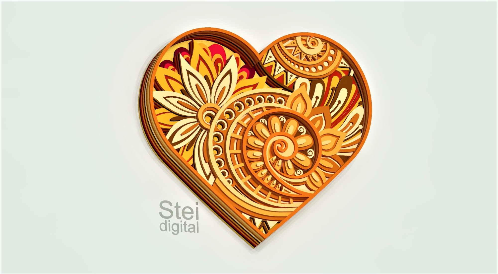 3d Floral Heart Mandala Svg Dxf Laser Cutting File Layered - Etsy Australia