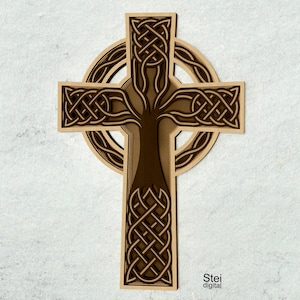 Croce celtica 3D con albero della vita SVG, file DXF tagliato al laser, file vettoriale della croce, mandala della croce a strati svg, file tagliato per laser, cricut. C7.