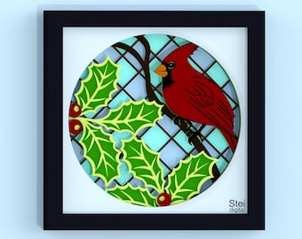 Archivo SVG para caja de sombras de cardenal: Mandala de invierno (archivo de corte láser)