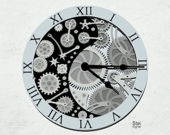 3D Steampunk Clock SVG DXF: Layered Mandala Laser Cut File