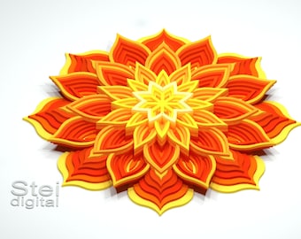 3D Flower Mandala SVG DXF: Laser Cut Template, Layered Design