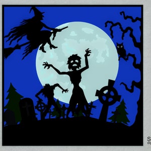 3D Halloween Mandala SVG: Layered Zombie Scene Cut Files