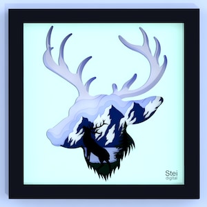 3d Deer shadow box svg, Deer paper cut template, Deer layered svg, Deer papercut art, Deer face cut files for Cricut, laser, Silhouette.