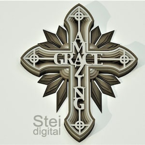 Amazing grace cross SVG, DXF cut files, laser cutting file, layered cross svg, 3d mandala svg, Cricut SVG, Cross vector file,3d layered svg.