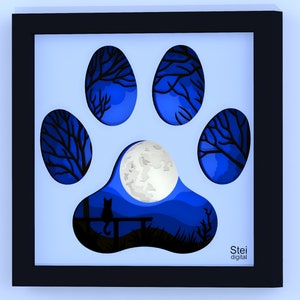 3d Cat paw shadow box svg, Cat papercut template, Cat layered svg, animal paw cut file for Cricut, laser, Silhouette. Digital download file.