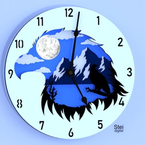 Eagle Wall Clock Svg, dxf laser cut files, Clock Cricut svg, 3d Eagle Clock Svg, layered Clock cut files for laser, Cricut, Silhouette.