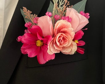 Romantic pocket boutonniere pink silk flowers bright groom's corsage Wedding accessories Lapel Customisable wedding boutonnieres