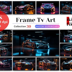 Samsung Frame TV Art | Set of 30 | Neon Supercars Digital Art Posters | Instant Digital Download | Digital Print | 300 DPI | 4k |
