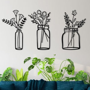 3-teiliges Frühlingsblumen-Wanddekor-Set, Küchenwandkunst, Boho-Schwarzmetallwanddekor, Blumenschild, neue Hausgeschenke, Familienzimmer-Wandbehang