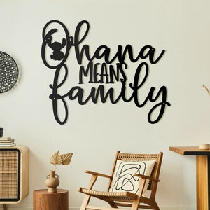 Ohana Means Family Wall Art, Family Quote Metal Sign, Disney Room Wall Decor, Nursery Wall Art, Stitch Wall Sign, Welcome Entrance Room Sign