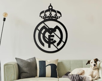 Quadro de parede em metal do Real Madrid, presente artesanal para fãs de futebol.