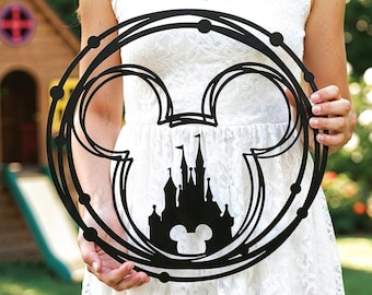 Mickey Mouse Ears Metal Wall Art Disney Castle Home Decor & Nursery Sign Foyer Entrance Wall Hanging, Magical Home Gifts For Housewarming