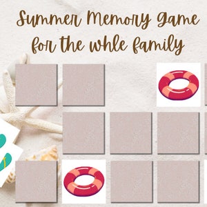 Summer memory game, children&#39;s Summer game, Game of pairs for kids, fun Summer activity, Summer game for kids