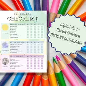 Daily chore chart for kids, editable and printable checklist, daily routine chart, child house responsability list, after school task list